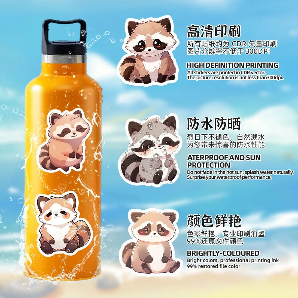 10/50pcs Cute Cartoon Raccoon Personalized Graffiti Waterproof Sticker Animal Diy Mug Mobile Phone Trend Decal Decal Wholesale