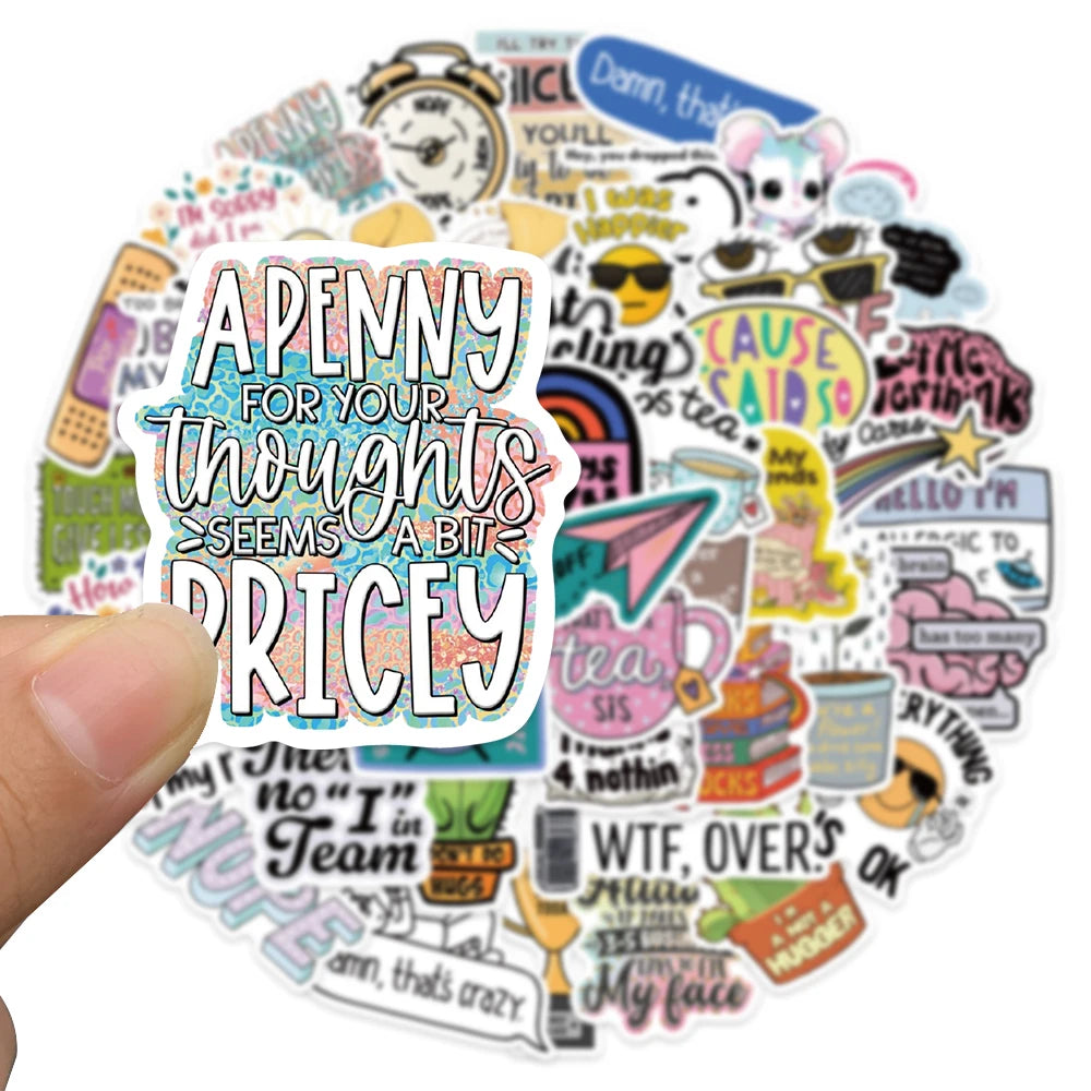 50pcs Cartoon Sarcastic Stickers Decals For Phone Laptop Refrigerator Notebook Suitcase Aesthetic Waterproof Stickers