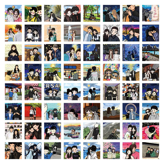 Oil Painting Cartoon Couple Stickers for Phone Laptop Luggage Skateboard Kids