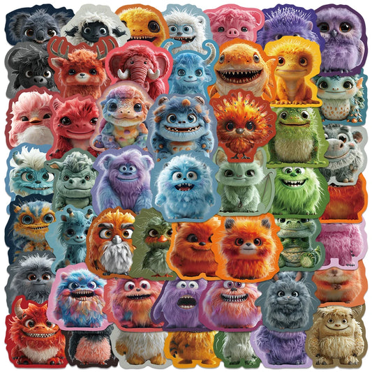 50pcs Funny Cute Cartoon Plush Monsters Stickers DIY Waterproof Graffiti For Luggage Guitar Laptop Phone Vinyl Decals