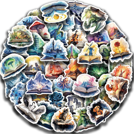 50PCS Magic Tome Stickers: Cartoon, Waterproof Decals
