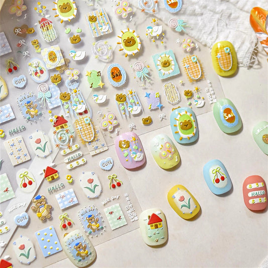 Cute Nail Art Stickers: Bow, Cherry, Butterfly, Apple