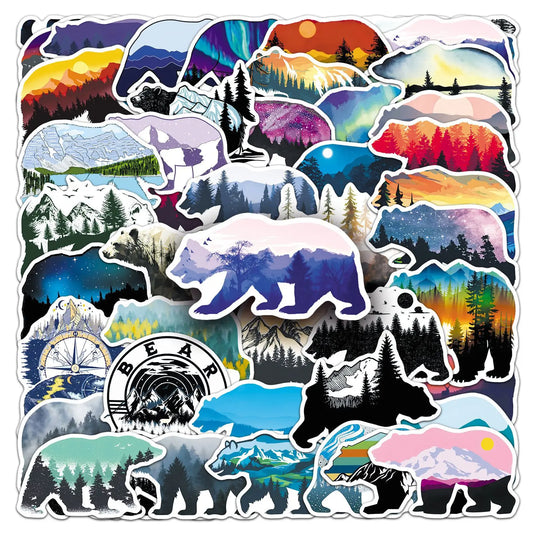 Grizzly Bear Silhouette Stickers Cartoon Animal Decals for Laptop Helmet Kid Toy