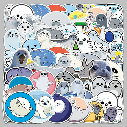 50pcs Cute Cartoon SEAL Series Stickers for Helmet, Wall, DIY Decoration