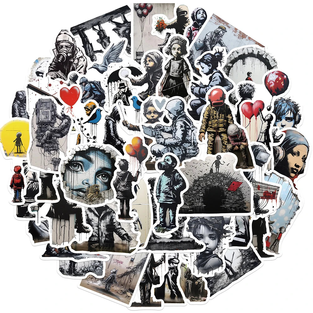 10/30/50pcs Cool Banksy Street Art Graffiti Stickers Cartoon Decals Laptop Scrapbook Phone Suitcase Car Waterproof Sticker Toys