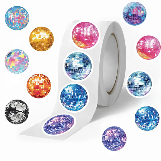 500Pcs/Roll Cartoon Disco Sticker Cool Tape Adhesive Material Envelope Sealing Sticker DIY Phone Luggage Paste Paper