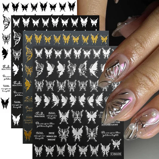4pcs Holographic Butterfly Nail Stickers Chrome Effect
