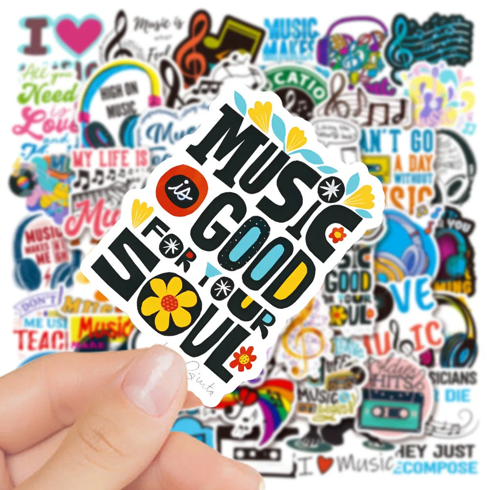 50 Music Stickers: Skateboard, Laptop, Phone Decals