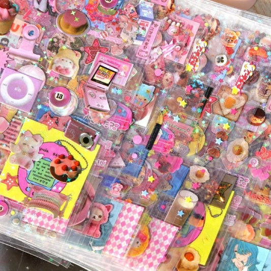 Y2K Glitter Stickers Set: Phone, Camera, Luggage, Journal