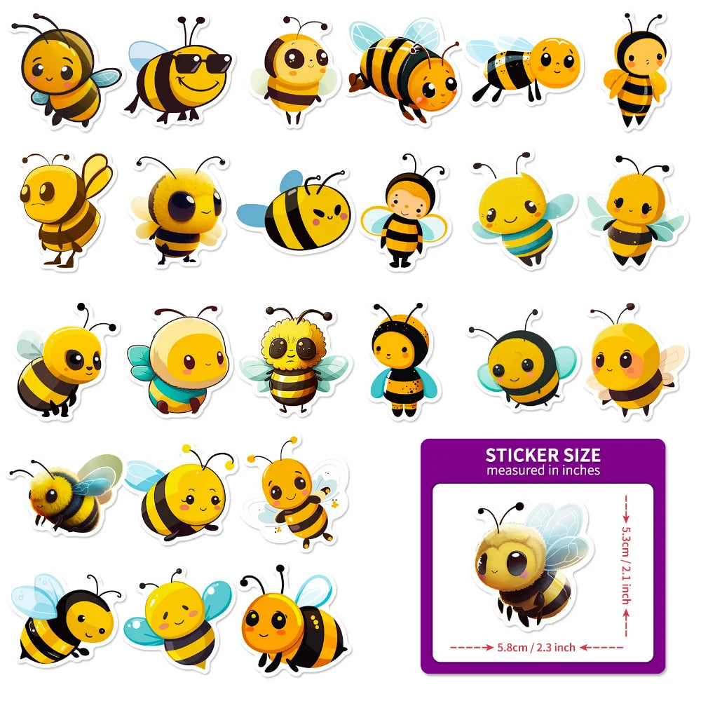 50PCS Cartoon Bee Honey Stickers DIY Laptop Guitar Luggage Fridge Waterproof Graffiti Sticker Decal Kids Classic Toys