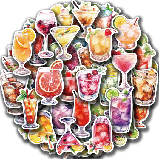 50pcs Watercolor Cocktail Stickers for DIY Crafts