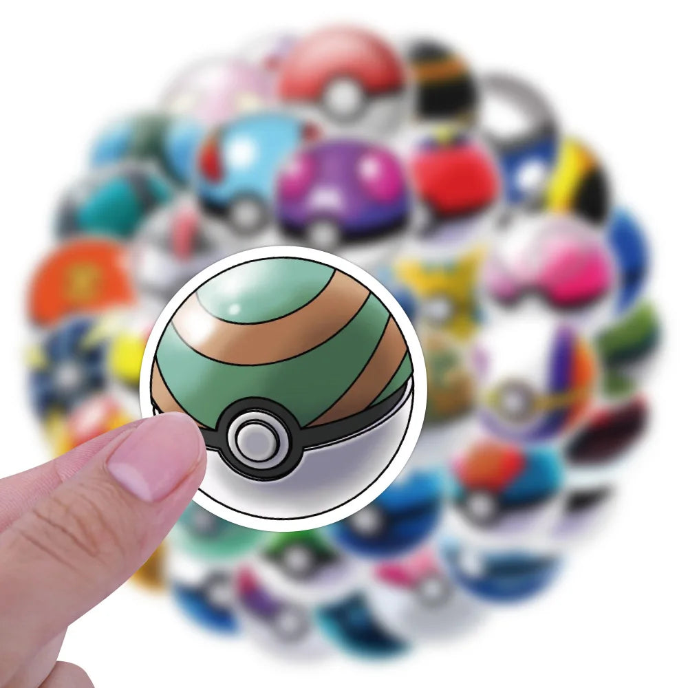 50pcs Cartoon Animation Pokémon Poke Ball Decorative Luggage Notebook Water Cup Stationery Waterproof Sticker