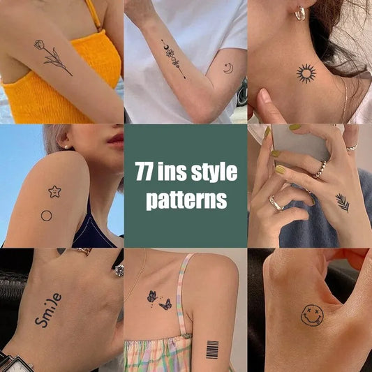 77 Waterproof Semi-Permanent Cute Tattoo Stickers with Herbal Juice