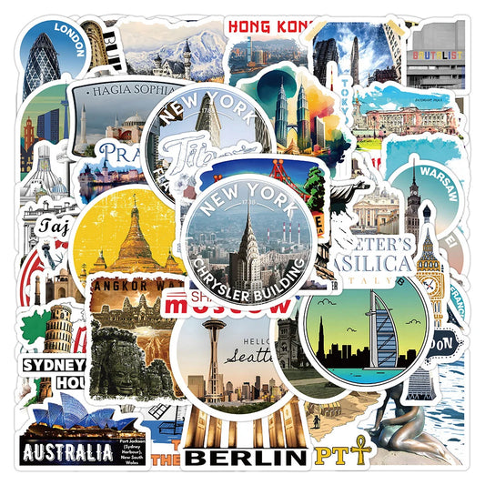 World Landmark Graffiti Stickers Decals Waterproof for Laptop Motorcycle Luggage Kids Toys