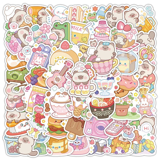 Cute Bear Cartoon Dessert Stickers - Waterproof Decals for Laptop, Guitar, Car, Bike, Kids Gift