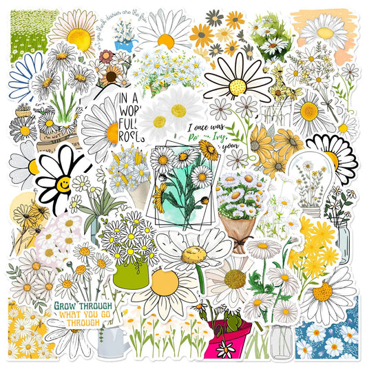 50pcs Cartoon Daisy Stickers for Helmets, Walls, DIY Decoration Wholesale