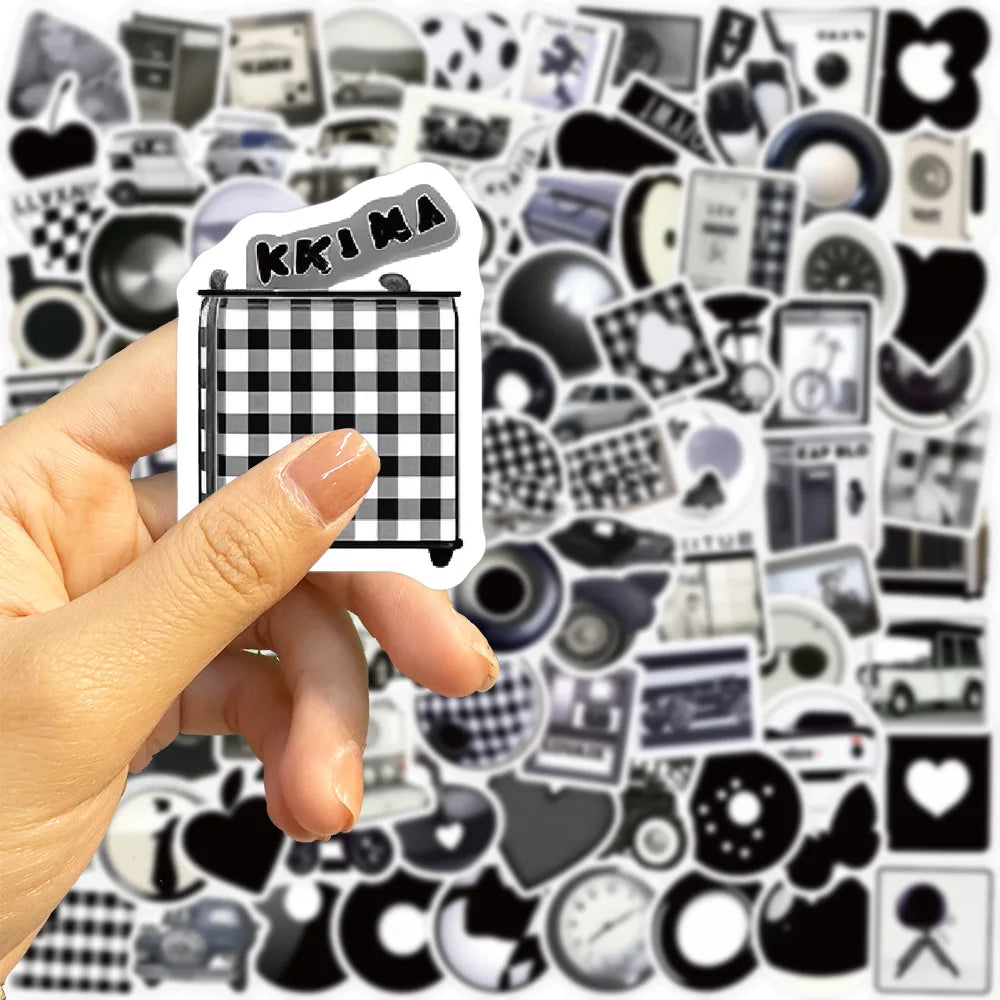 10/30/50/100PCS Ins Style Cute Stickers Black White Simple Decals Decoration DIY Phone Notebook Fridge Suitcase Laptop Kids Toys