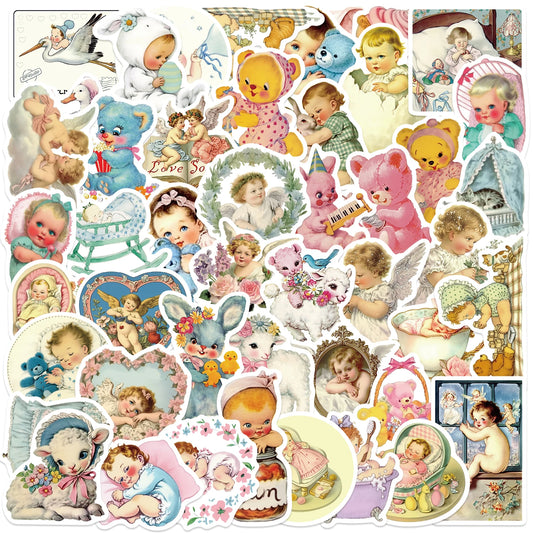 50PCS Vintage Baby Aesthetic Stickers Cartoon Cute Decals Laptop Notebook Phone Decoration Graffiti Sticker Classic Toy