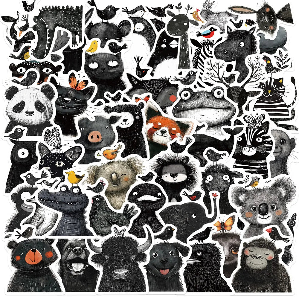 10/30/50PCS Black White Cartoon Stickers Animal Graffiti Decals DIY Luggage Laptop Phone Guitar Car Bike Skateboard Sticker Toy