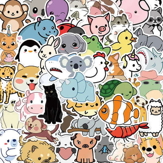50pcs Cute Animal Graffiti Stickers for Helmet, Wall, DIY Decoration