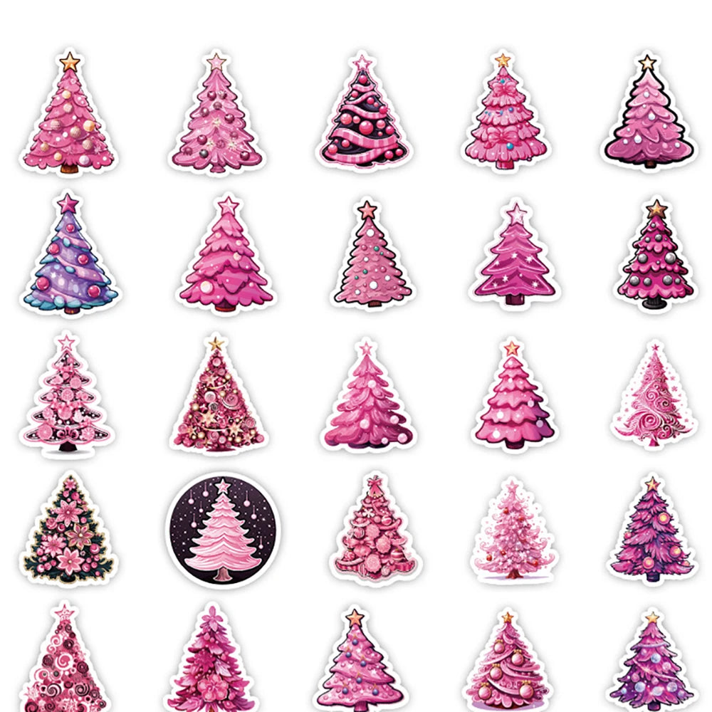 10/30/50PCS Pink Christmas Tree Stickers Aesthetic DIY Decoration Skateboard Laptop Phone Motorcycle Bike Car Decals Kids Gift