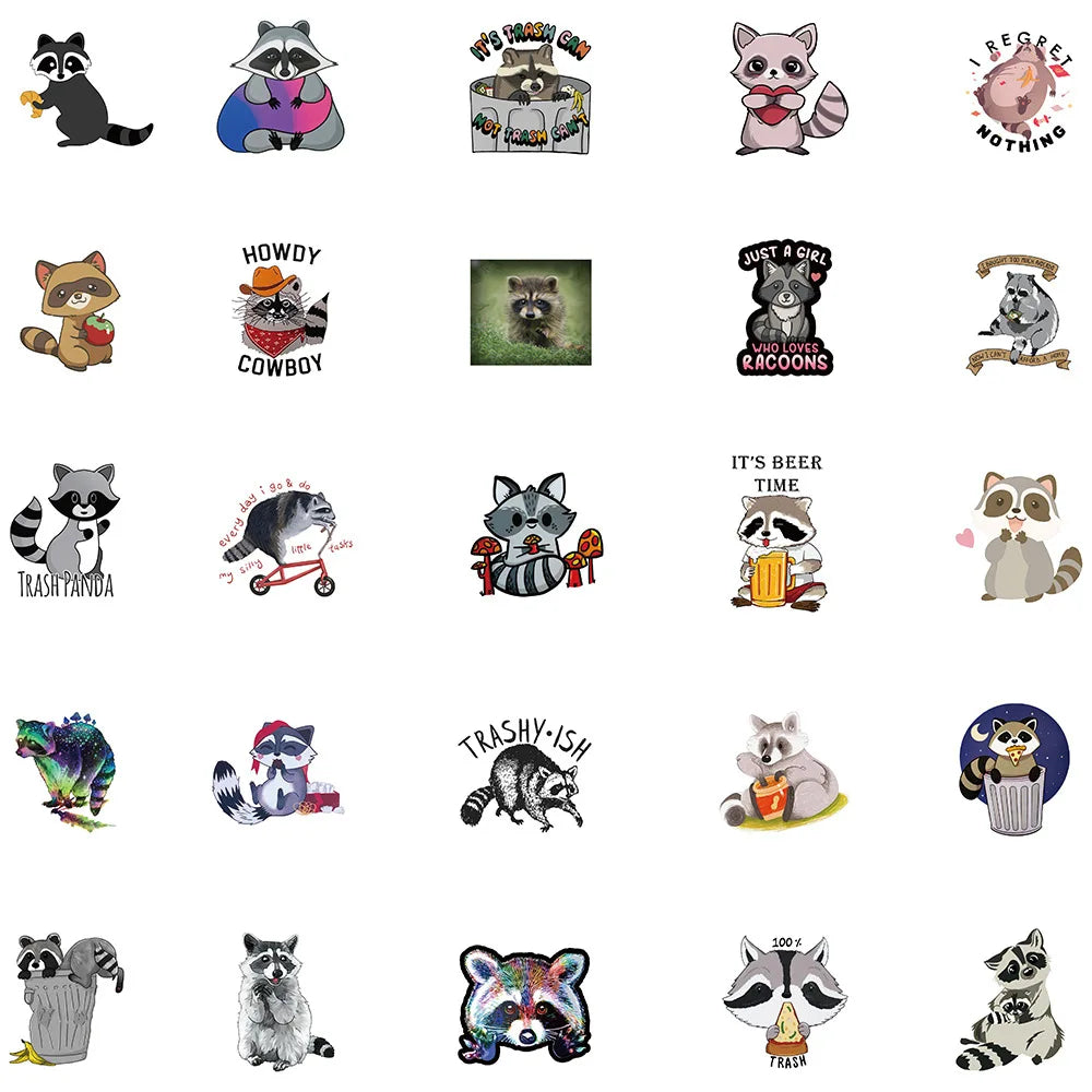 50Pcs 2022 New Cartoon Raccoon Stationery Sticker Waterproof Decals Laptop Scrapbooking Planner Diary Stickers Kids Gift Toys