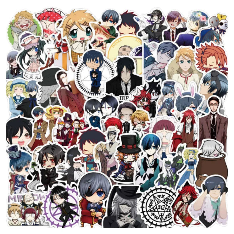 50pcs Black Butler Anime Stickers for Laptop, Phone, Car, Scooter, Suitcase, Water Bottle, Stationery, Refrigerator