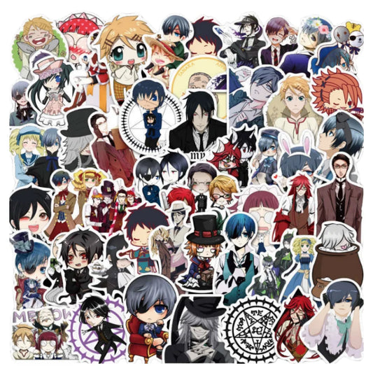 50pcs Black Butler Anime Stickers for Laptop, Phone, Car, Scooter, Suitcase, Water Bottle, Stationery, Refrigerator