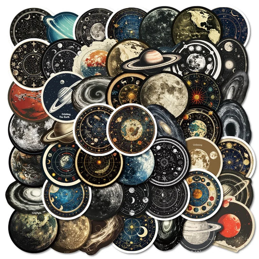 Vintage Cosmic Planet Stickers Set - DIY Scrapbooking Supplies
