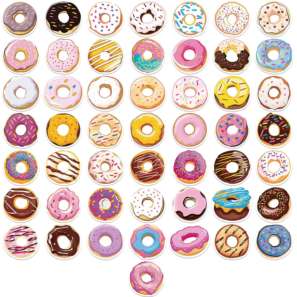 50PCS Delicious Donut Cartoon Kids Sticker For Kids Toy Luggage Laptop Ipad Cup Diary Guitar Car DIY Gifts Toys Decal