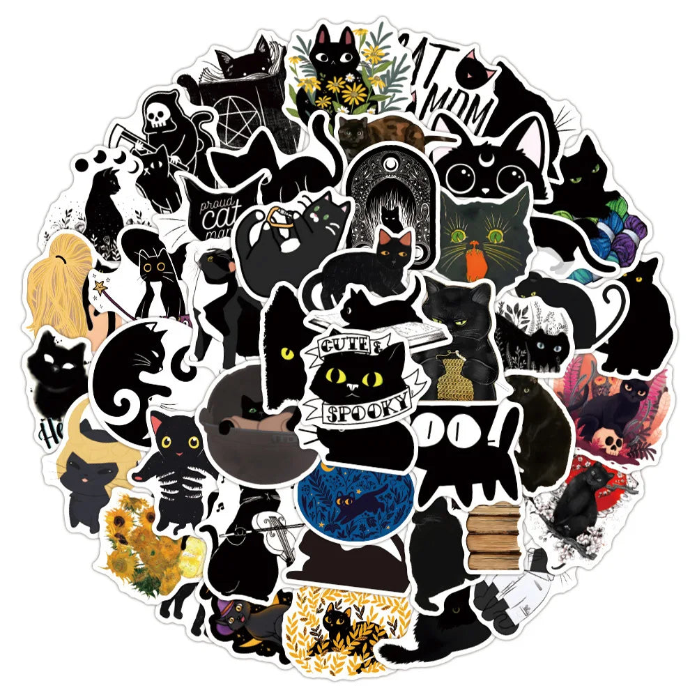 10/30/50/100PCS Cartoon Black Cat Stickers Scrapbook Phone Guitar Laptop Luggage Cool Waterproof Sticker Children Classic Toy