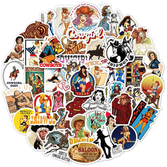 Vintage Western Cowboy Girl Stickers for Phone Laptop Luggage Skateboard Decals Kids Toys
