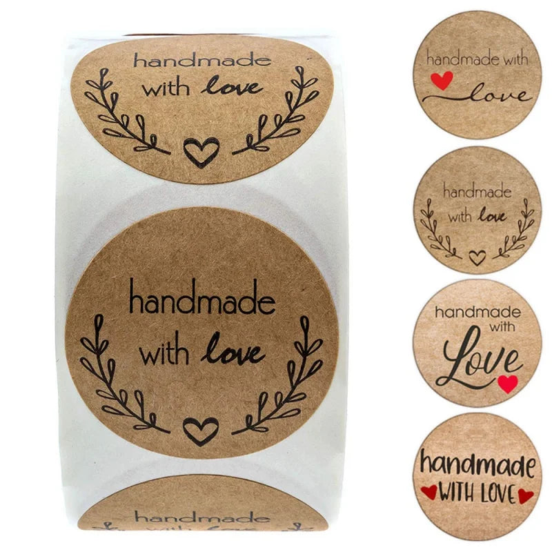 500pcs Vintage Kraft Paper Stickers Scrapbook Gift Stationery Label Stickers Handmade With Love Thank You For The Stickers