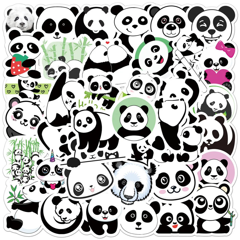50Pcs Cute Panda Graffiti Stickers for Helmet, Wall, DIY Decor