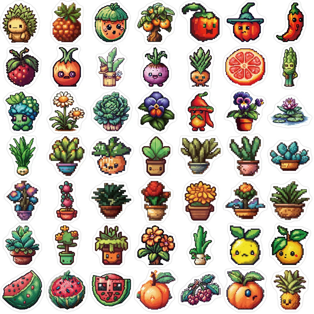 10/30/50/100PCS Cute Pixel Cartoon Stickers Funny Fruit Vegetable Graffiti Decals Notebook Fridge Phone Suitcase Toys Decoration