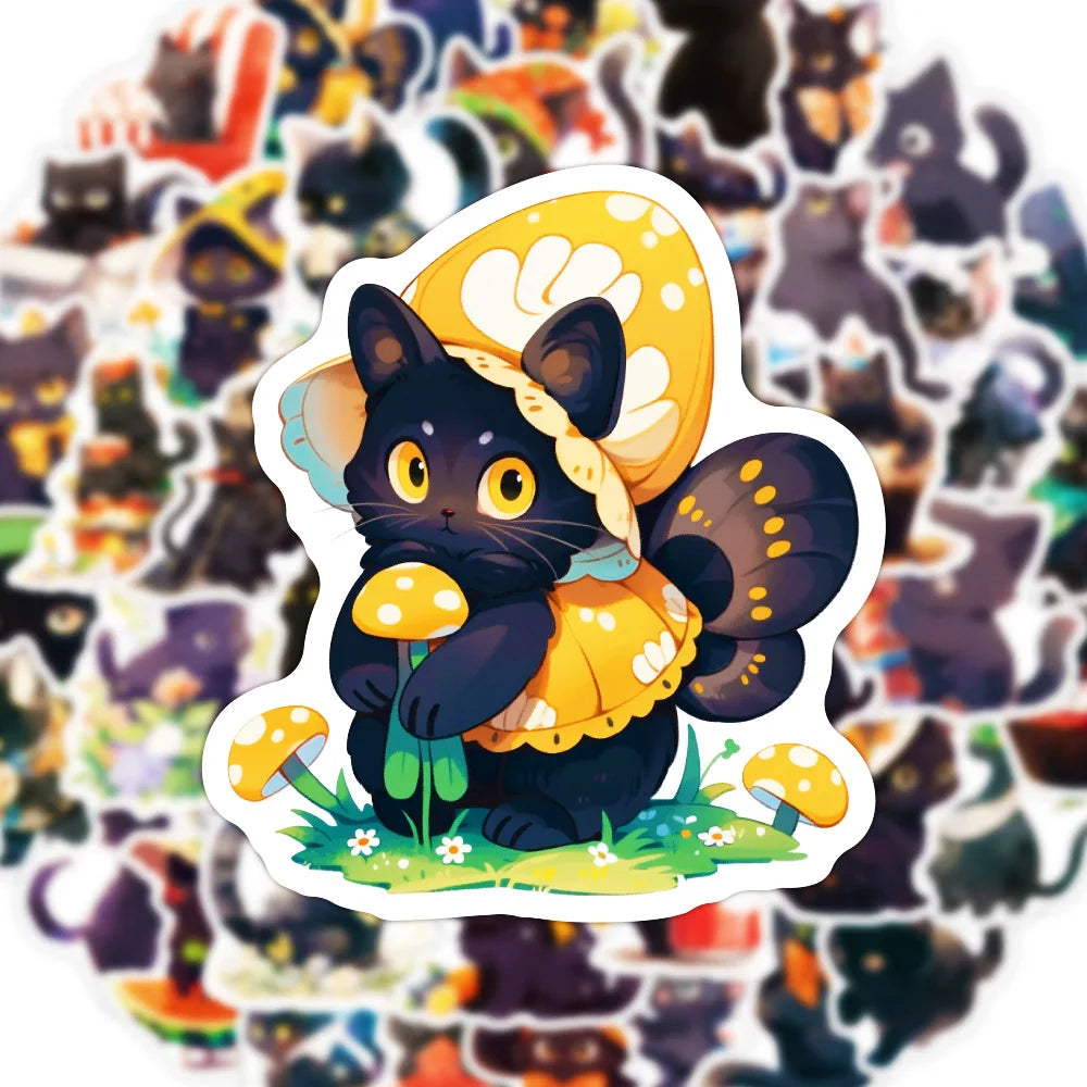 10/30/50PCS Kawaii Black Cat Sticker Funny Animal Decals Decoration DIY Suitcase Bike Phone Laptop Fridge Graffiti Kids Sticker