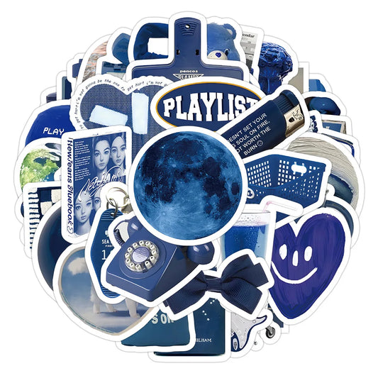 Cartoon Blue Stickers 10/30/60pcs Waterproof Decals for Laptop, Phone, Bicycle, Notebook, Fridge