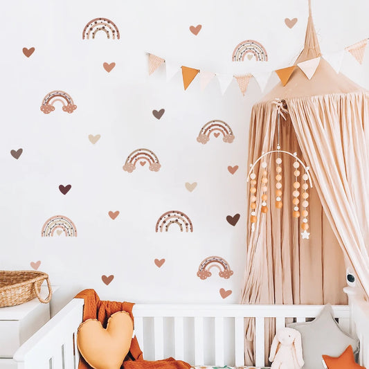 Boho Cartoon Cute Sweet Rainbow Heart Nursery Wall Decals Art Posters Nordic Style Kids Room Girls Bedroom Sticker  Home Decor