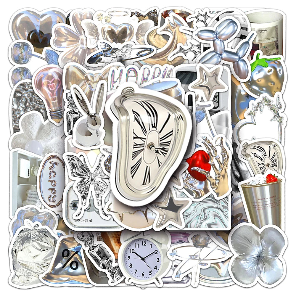 10/30/50PCS Cool Silver Stickers Graffiti Ins Style Cute Decals Motorcycle Phone Skateboard Laptop Bike Kids DIY Waterproof Toys