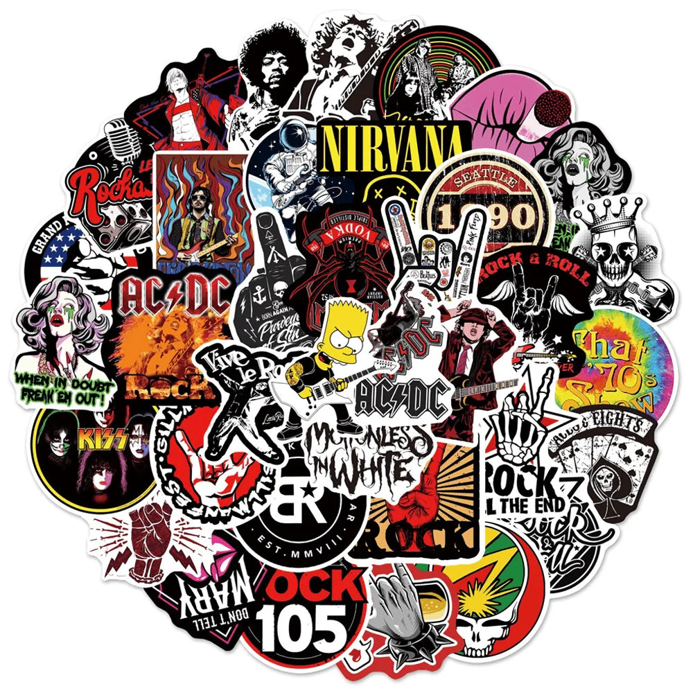 54pcs Vintage Rock Music Stickers for Scrapbook Guitar Laptop Phone Craft Supplies