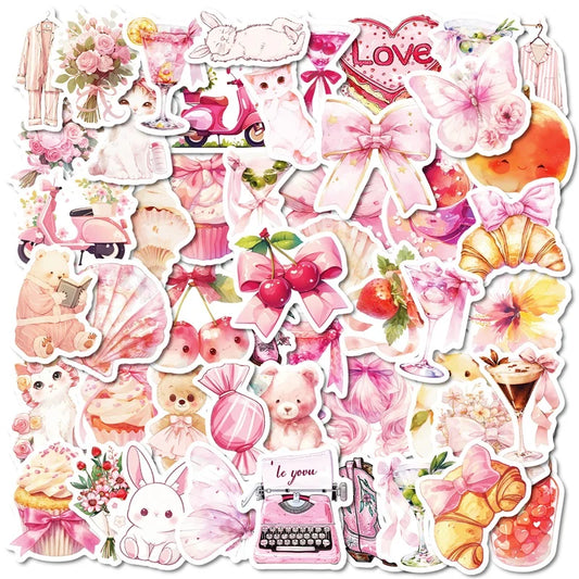 Kawaii Pink Stickers Set: DIY Scrapbooking Supplies