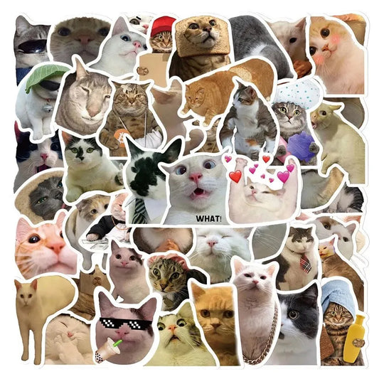 50pcs/Bag,Fun Cat Stickers,PETWaterproof, Be Suitable for Suitcase Skateboard DIY Luggage Laptop Phone Creative Stationery Toys