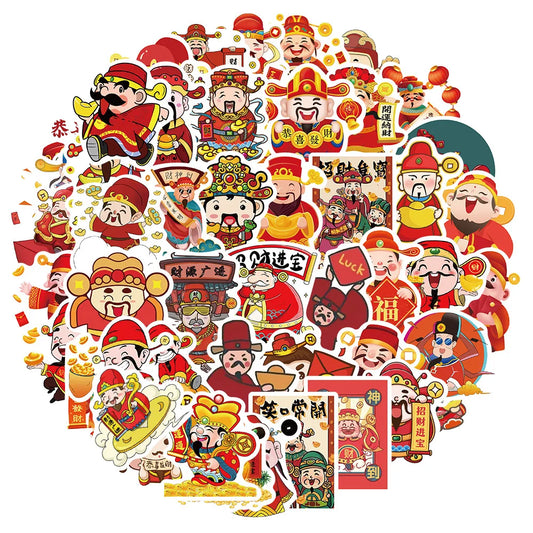 God of Wealth Stickers 10/30/50Pcs Cartoon Decal for Laptop, Motorcycle, Luggage, Snowboard, Fridge, Car