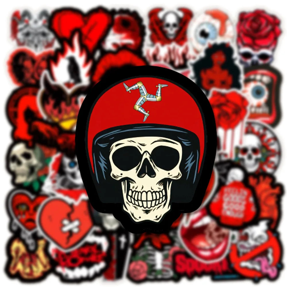 10/30/50PCS Cool Black Red  Gothic Skull Horror Stickers Graffiti Toys DIY Fridge Laptop Phone Notebook Luggage Car Sticker Gift