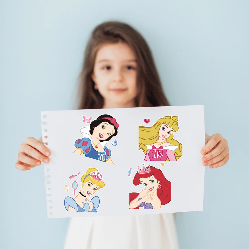 8/16Sheets Disney Princess Children Puzzle Stickers Make-a-Face Funny Cartoon Decal Assemble Jigsaw Children Education Toy Gift