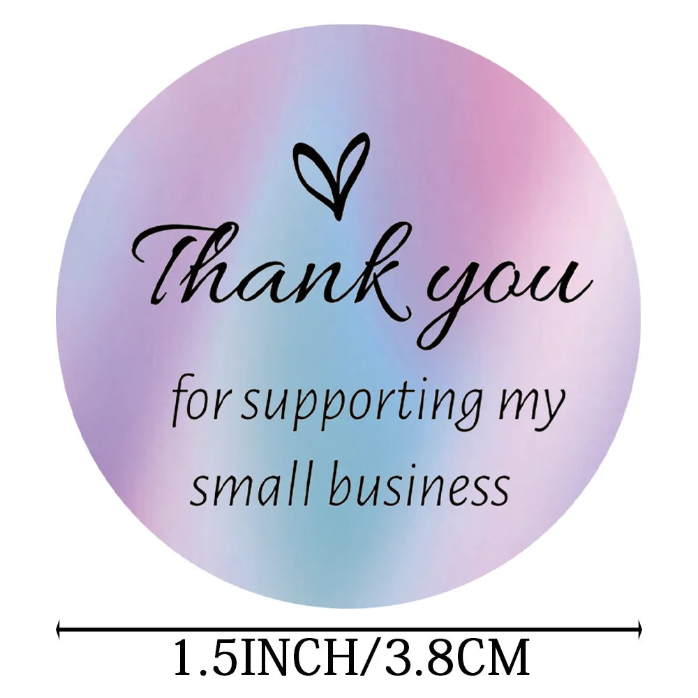 500pcs/roll Thank You Sticker 3.8cm Hologram Silver for Supporting Small Business Labels Envelope Sealing Gift Packaging Sticker