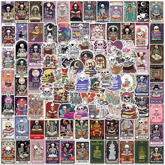 50/100pcs Cartoon Aesthetic Skull Book Death Reader Stickers Waterproof Graffiti For Luggage Guitar Laptop Phone Vinyl Decals