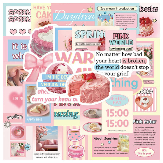 Pink Cartoon Stickers 15/30PCS Waterproof PVC Skateboard Notebook Decor