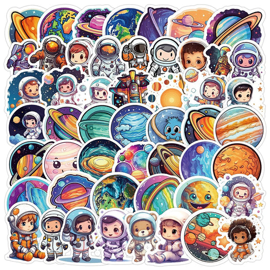 Cartoon Planet Astronaut Stickers for Laptop, Phone, Suitcase, Diary - 10/30/50pcs