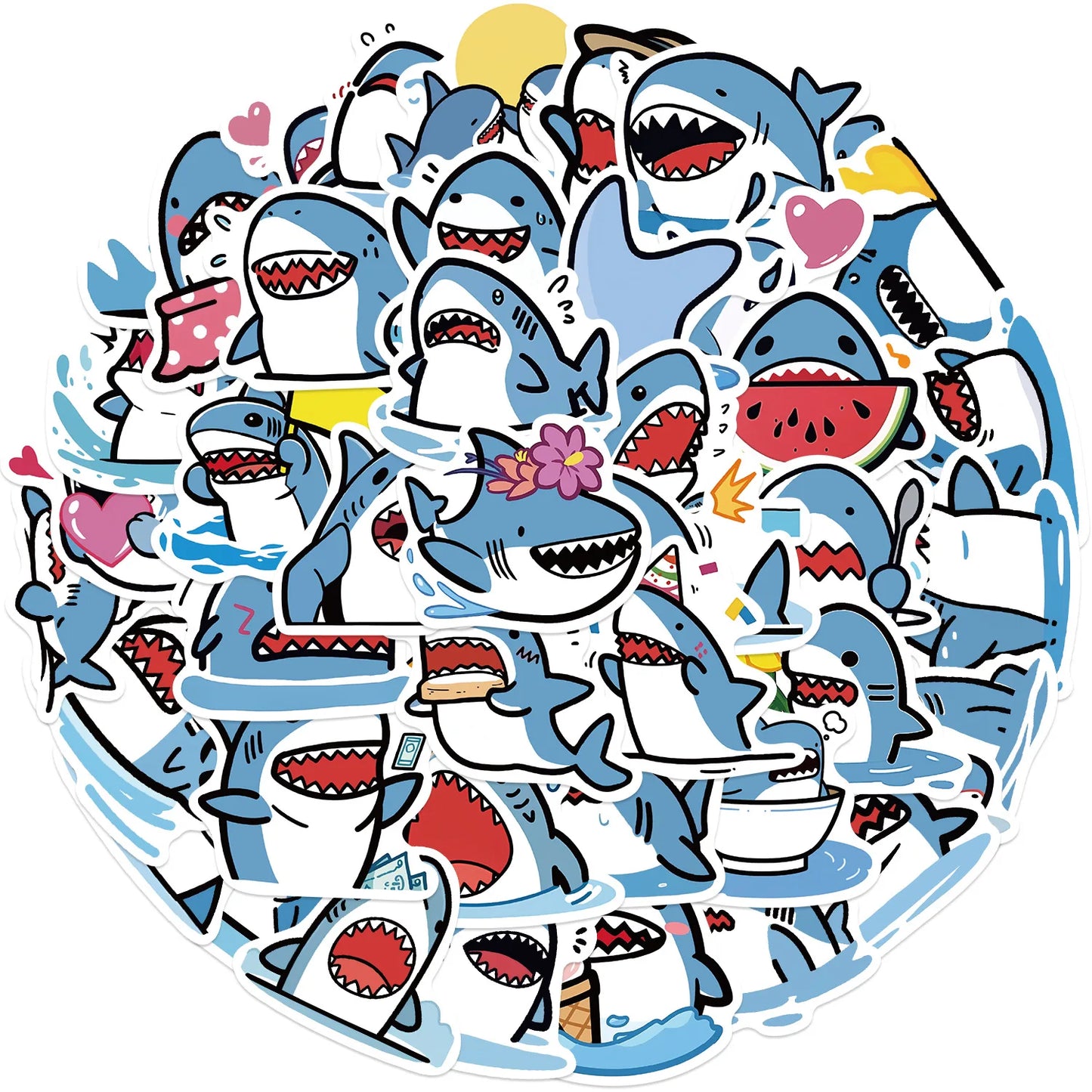 Blue Shark Stickers Pack - Cute Animal Decals for Kids, Skateboard, Guitar, Laptop, Luggage